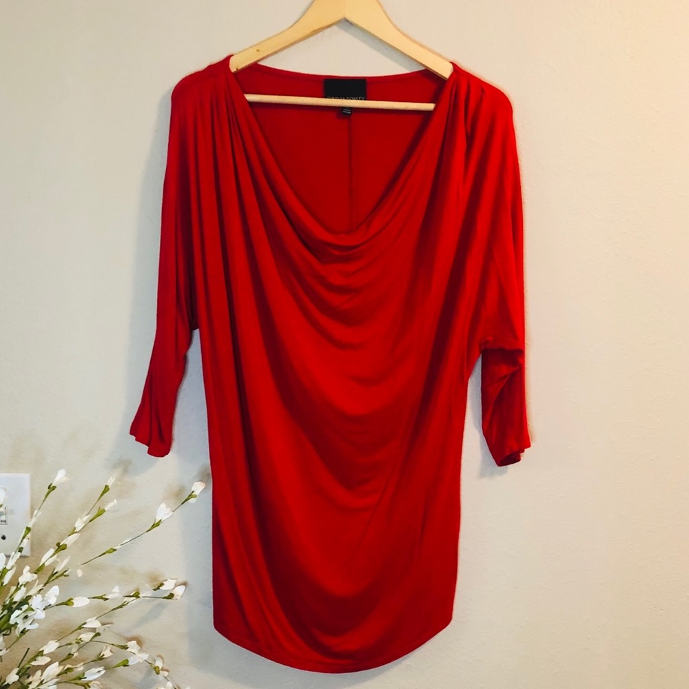 Red Ruched Dolman Sleeve Blouse by Cynthia Rowley